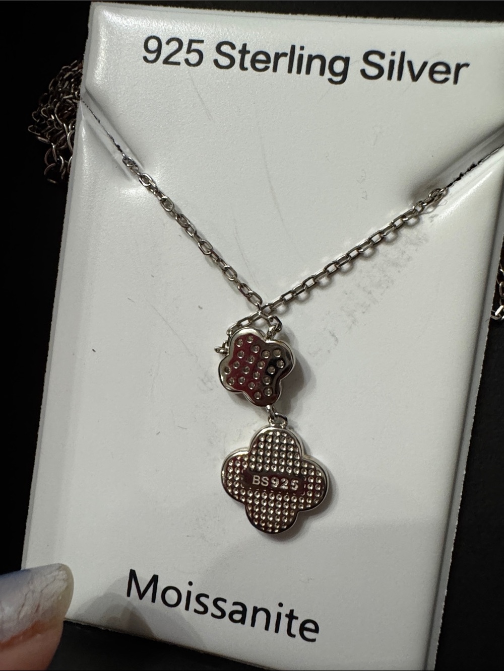 Clover double pendant Silver Necklace - With Gift Box - Picture 4 of 4